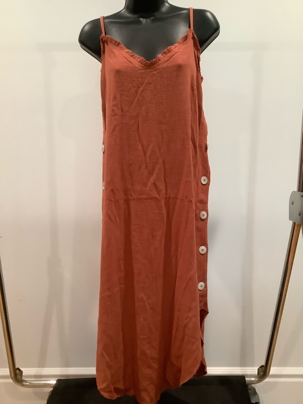 NWT Wishlist Apparel Burnt Orange Sleeveless dress with Button Details, Small